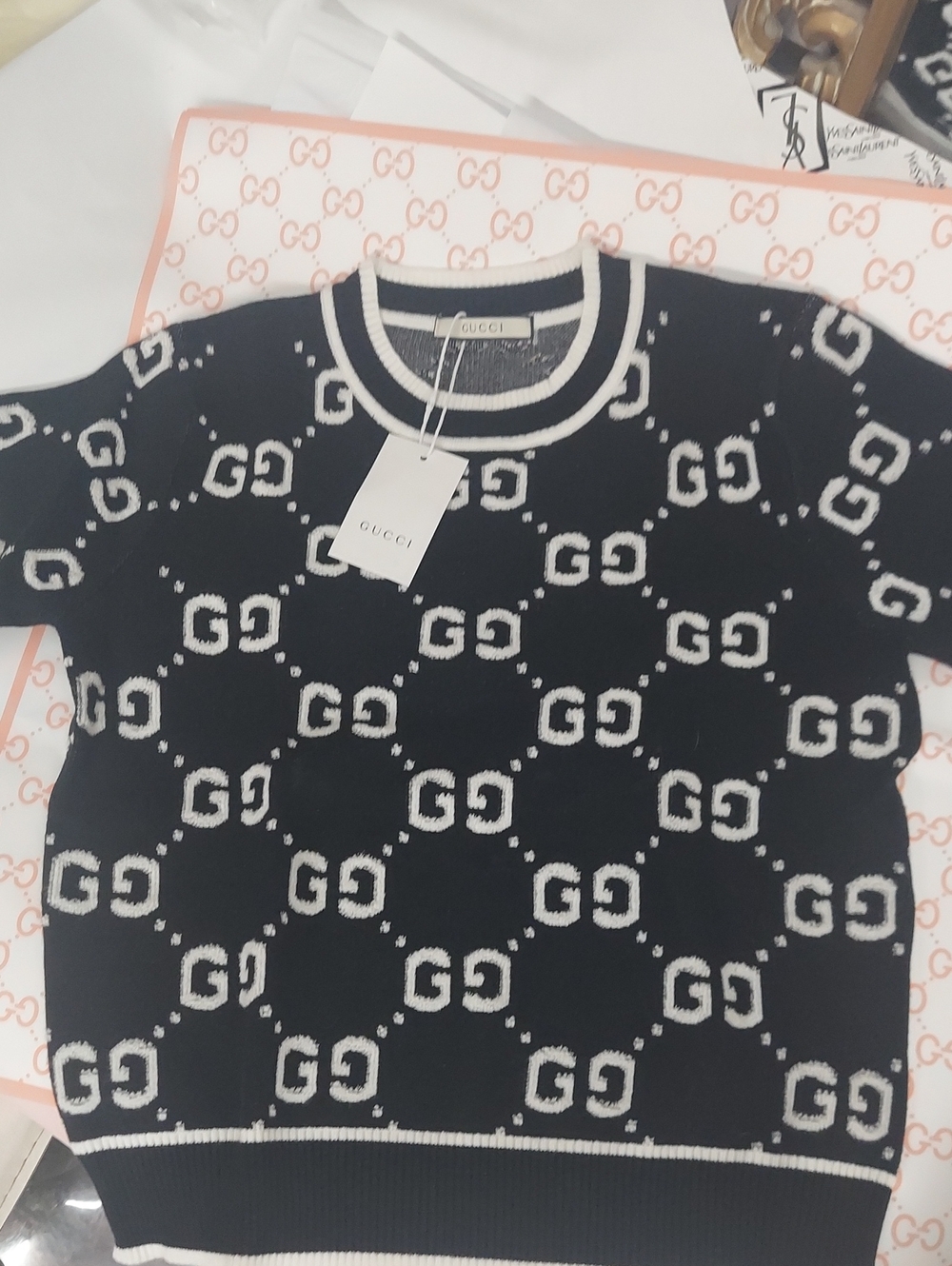 FASHION GG Black & White Logo Knit Sweater